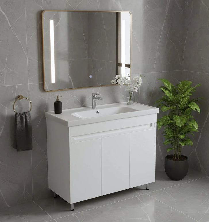 Set baie Omega – mască pe pardoseală cu lavoar ceramic