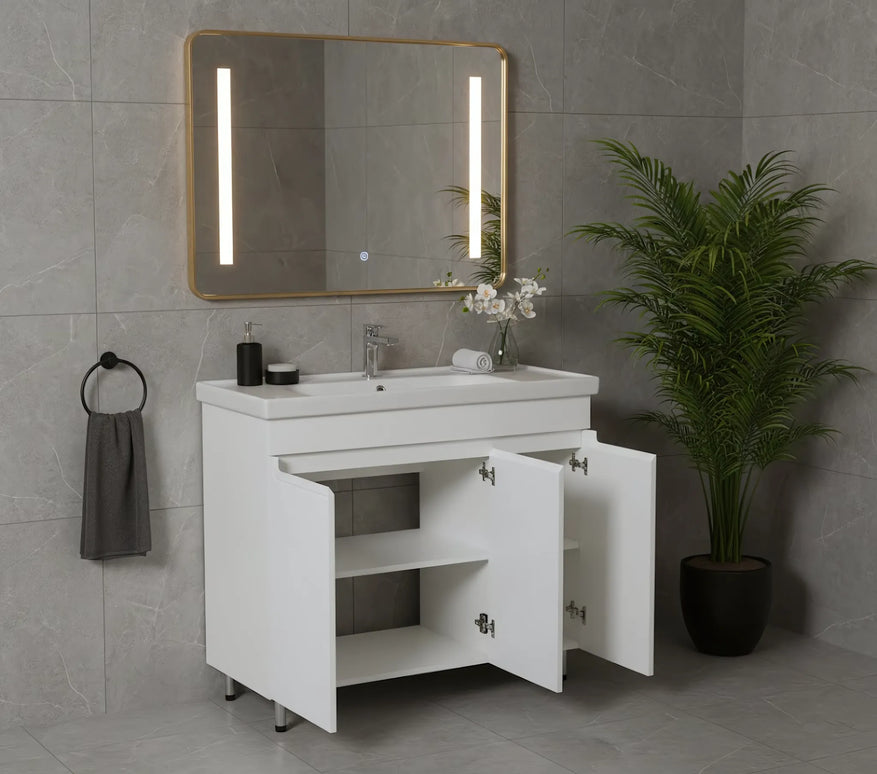 Set baie Omega – mască pe pardoseală cu lavoar ceramic