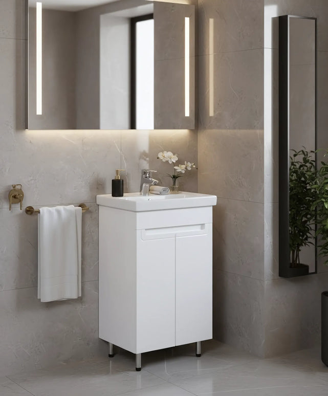 Set baie Omega – mască pe pardoseală cu lavoar ceramic