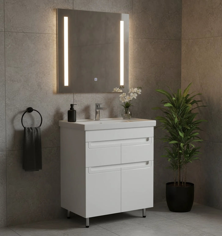 Set baie Omega – mască pe pardoseală cu lavoar ceramic