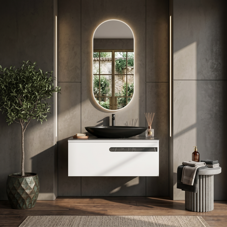 Mobilier de baie suspendat Ostin, Alb