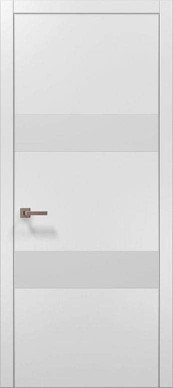 Ușă de interior PL 26  – Model modern cu inserții verticale de sticlă albă / Plato - Carlo Porte www.olivy.ro