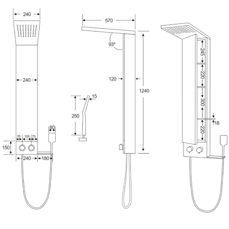 Panel de Duș Shiny Minimal – Design Elegant cu Duș Fix și Duș de Mână
