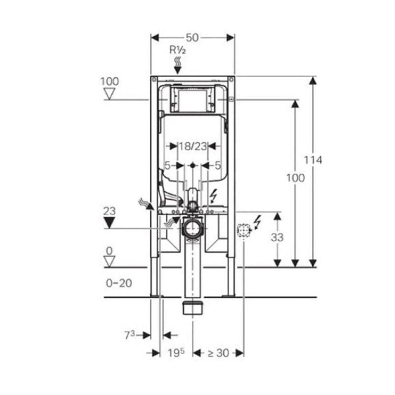 Rama Geberit Sigma 8 cm, Duofix, pentru WC suspendat, 114 cm, cu rezervor incastrat