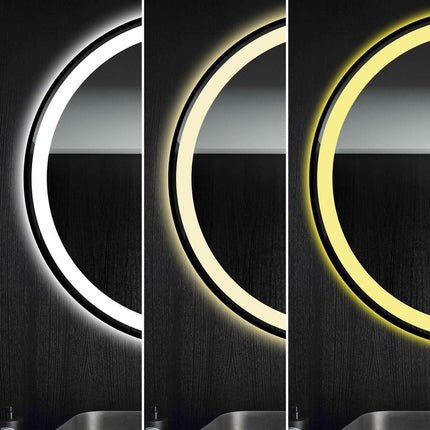 Oglindă LED Rotundă 70 cm J129 cu Ramă Neagră, Touch, Dezaburire și 3 Tipuri de Lumină