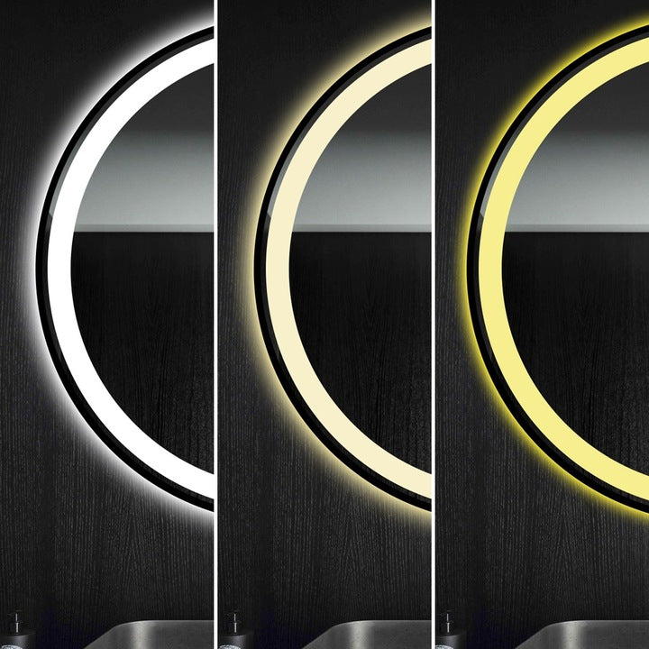 Oglindă LED Rotundă 70 cm J129 cu Ramă Neagră, Touch, Dezaburire și 3 Tipuri de Lumină