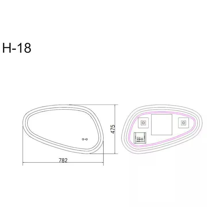 Oglindă baie LED 78.2x47.5 cm asimetrică, 3 nuanțe de lumină, dezaburire și touch control J-18