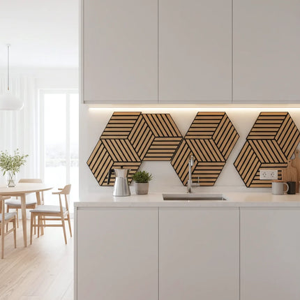 Panou riflaj decorativ, hexagonal – stejar natur XYPT-07