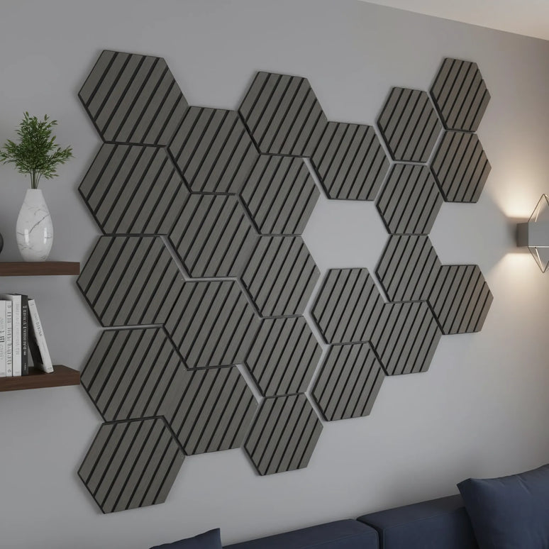 Panou riflaj decorativ, hexagonal - Antracit Mat XYPT-05