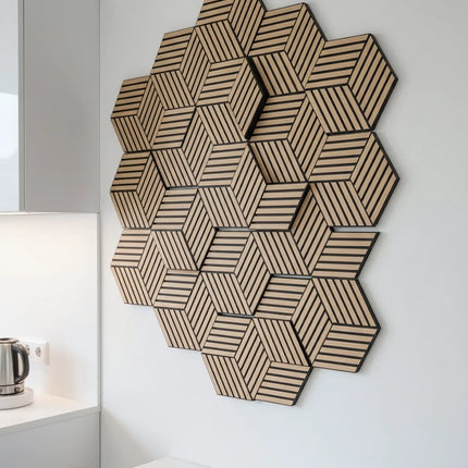 Panou riflaj decorativ, hexagonal – stejar natur XYPT-07