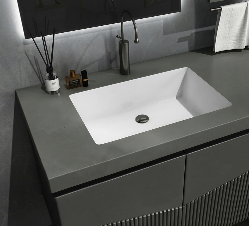 Set complet mobilier baie suspendat Kyoto cu lavoar și dulap cu oglindă LED – gri