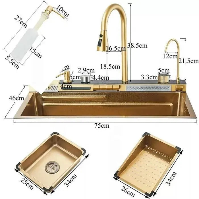 Chiuvetă multifuncțională cu accesorii, JY 7546 cu baterie digitală, Golden Tap hole