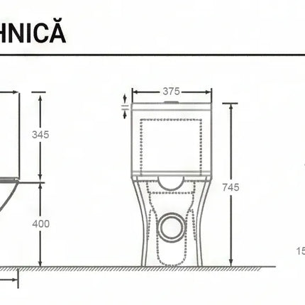 Vas WC cu Rezervor MJ-2802-S – Alb Lucios, Sistem Turbo Tornado, Capac Soft-Close