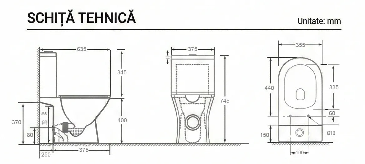 Vas WC cu Rezervor MJ-2802-S – Alb Lucios, Sistem Turbo Tornado, Capac Soft-Close