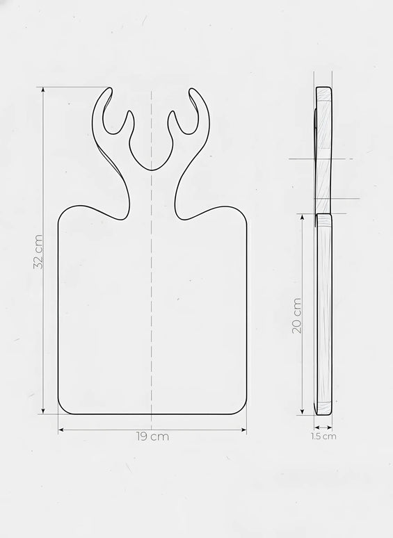 Tocător din lemn, formă decor ren, 19x32 cm – Olivy