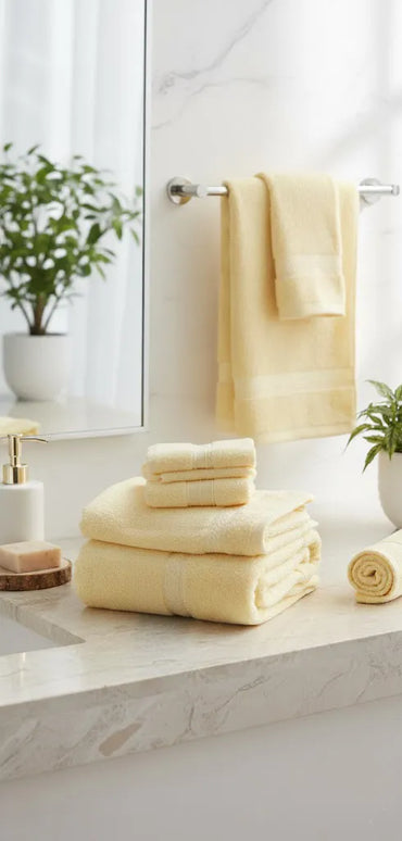 SET PROSOAPE BAIE din bumbac 100%, GALBEN, 3 piese, moale și absorbant