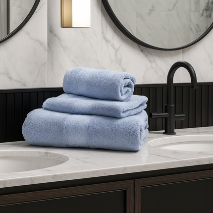 SET PROSOAPE BAIE din bumbac 100%, GRI RECE (cu tentă de albastru), 3 piese, moale și absorbant