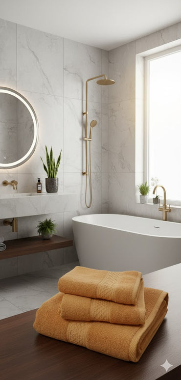 SET PROSOAPE BAIE din bumbac 100%, MUSTAR, 3 piese, moale și absorbant