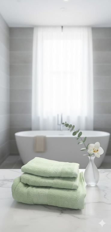 SET PROSOAPE BAIE din bumbac 100%, VERDE DESCHIS, 3 piese, moale și absorbant