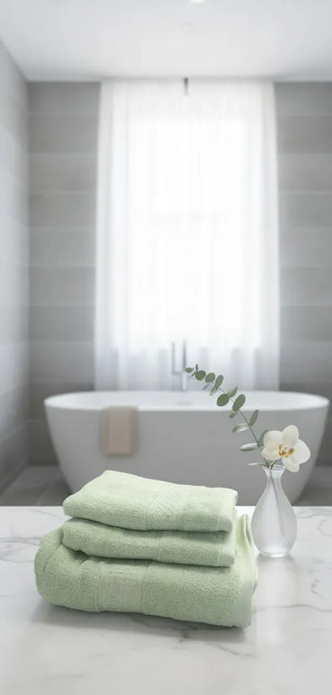 SET PROSOAPE BAIE din bumbac 100%, VERDE DESCHIS, 3 piese, moale și absorbant