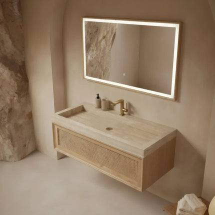 Set Mobilier Baie din Lemn Natur cu Oglindă LED – Design Modern & Premium