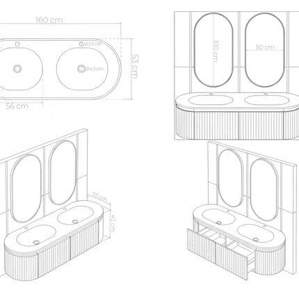 Set Mobilier Baie Dublu din Lemn cu Două Lavoare & Oglinzi LED – Design Premium