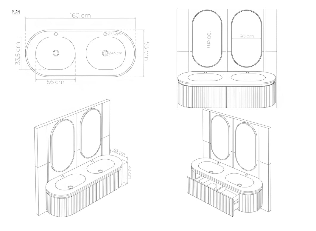 Set Mobilier Baie Dublu din Lemn cu Două Lavoare & Oglinzi LED – Design Premium