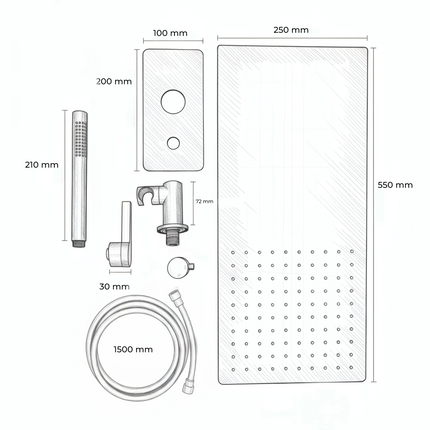Set duș încastrat 2 funcții – finisaj negru mat, design modern din alamă solidă