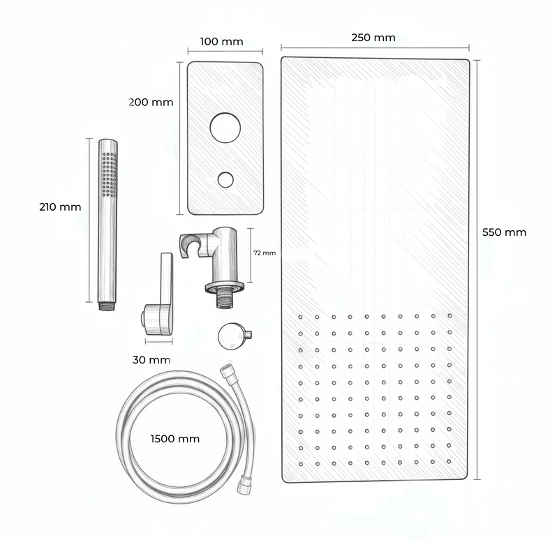 Set duș încastrat 2 funcții – finisaj auriu periat, design modern din alamă solidă