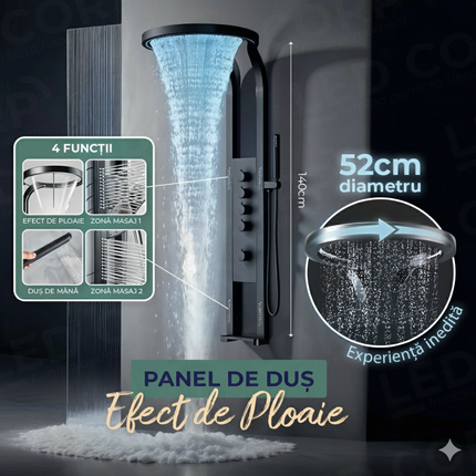 Panel de Duș Black Round LED – Design Modern cu Duș Tip Cascadă și Funcții Premium