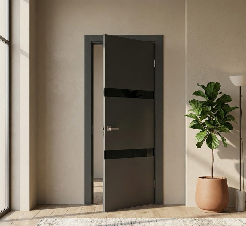 Ușă de interior PL-25 – design modern cu inserții din sticlă aplicată