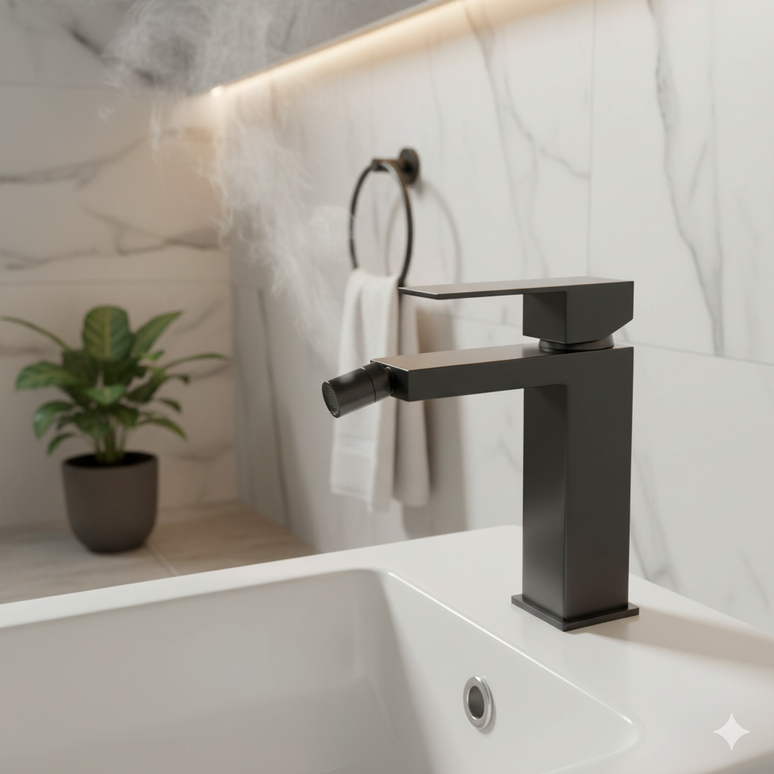 Baterie bideu pătrată H-cubic – inox premium, cartuș ceramic