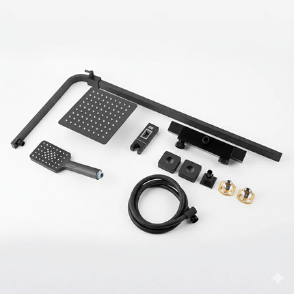 Set duș termostatic pătrat H-cubic – inox premium, finisaj negru mat