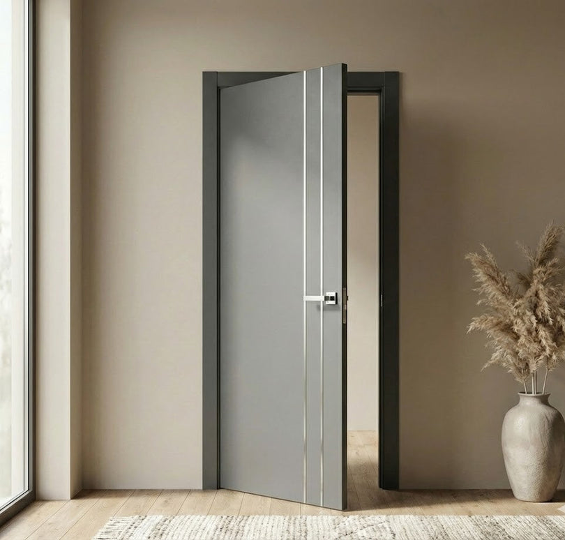 Ușă de interior PL-24 – eleganță modernă cu inserții verticale din aluminiu