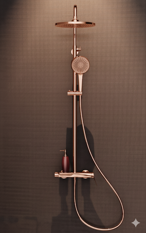 Set duș din alamă cu cioc de cadă integrat – Design premium rose gold
