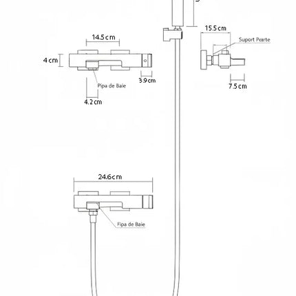 Set duș complet și cada – coloana de duș cu baterie, cap fix de cada