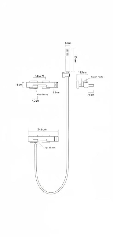 Set duș complet și cada – coloana de duș cu baterie, cap fix de cada