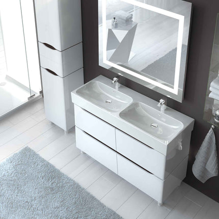 Mobilier de baie pe suspendat cu lavoar dublu Venice, Alb+Wenge