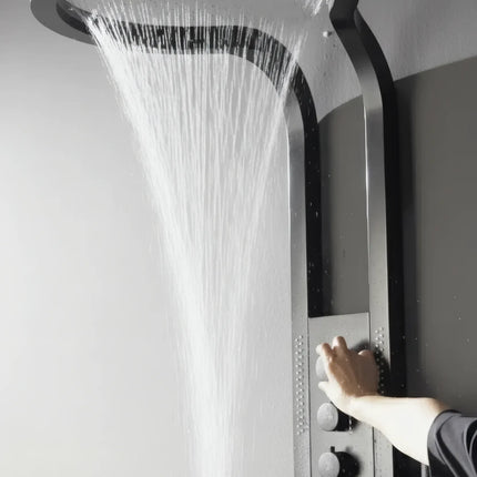 Panel de Duș Black Round LED – Design Modern cu Duș Tip Cascadă și Funcții Premium