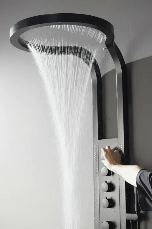 Panel de Duș Black Round LED – Design Modern cu Duș Tip Cascadă și Funcții Premium