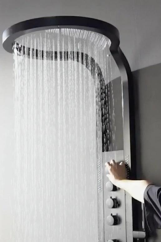 Panel de Duș Black Round LED – Design Modern cu Duș Tip Cascadă și Funcții Premium