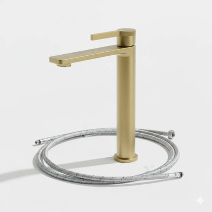 Baterie lavoar cu mâner rotund texturat vertical – finisaj auriu periat