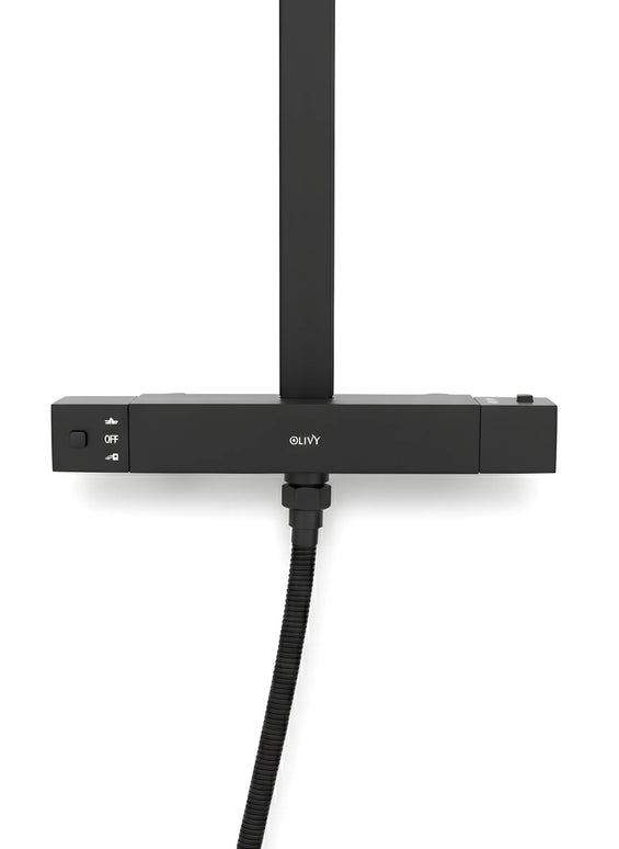 Set duș termostatic pătrat H-cubic – inox premium, finisaj negru mat