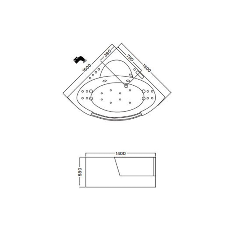 WELLIS Tivoli E-Drive, Cada de baie asimetrica, hidromasaj, 150 x 150 cm, cu baterie Flipper&nbsp;