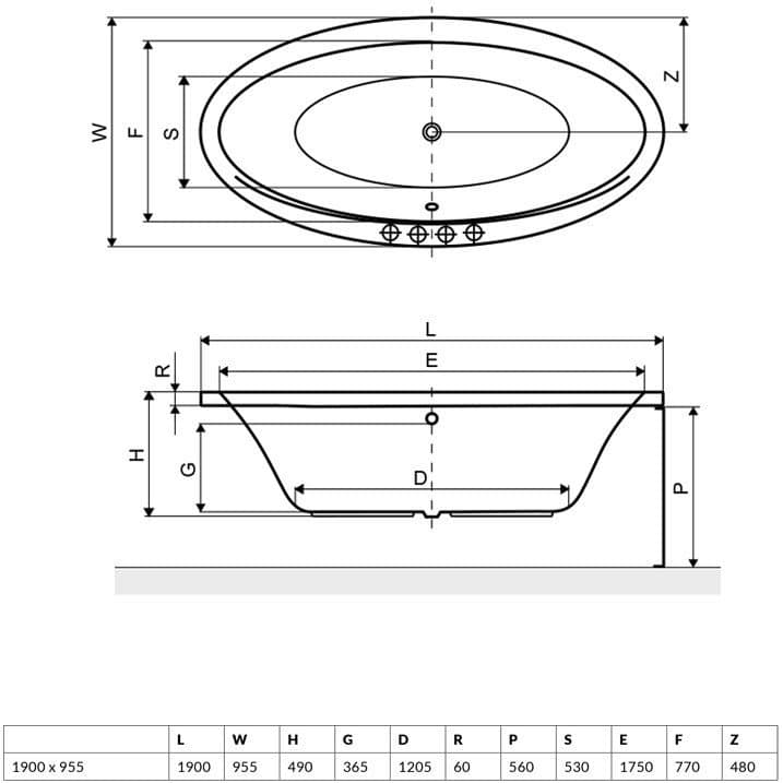 Cada baie Radaway Mesara 190×96 cm