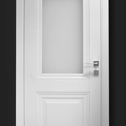 Ușă de interior Lux albă cu balamale ascunse cu sticlă mată